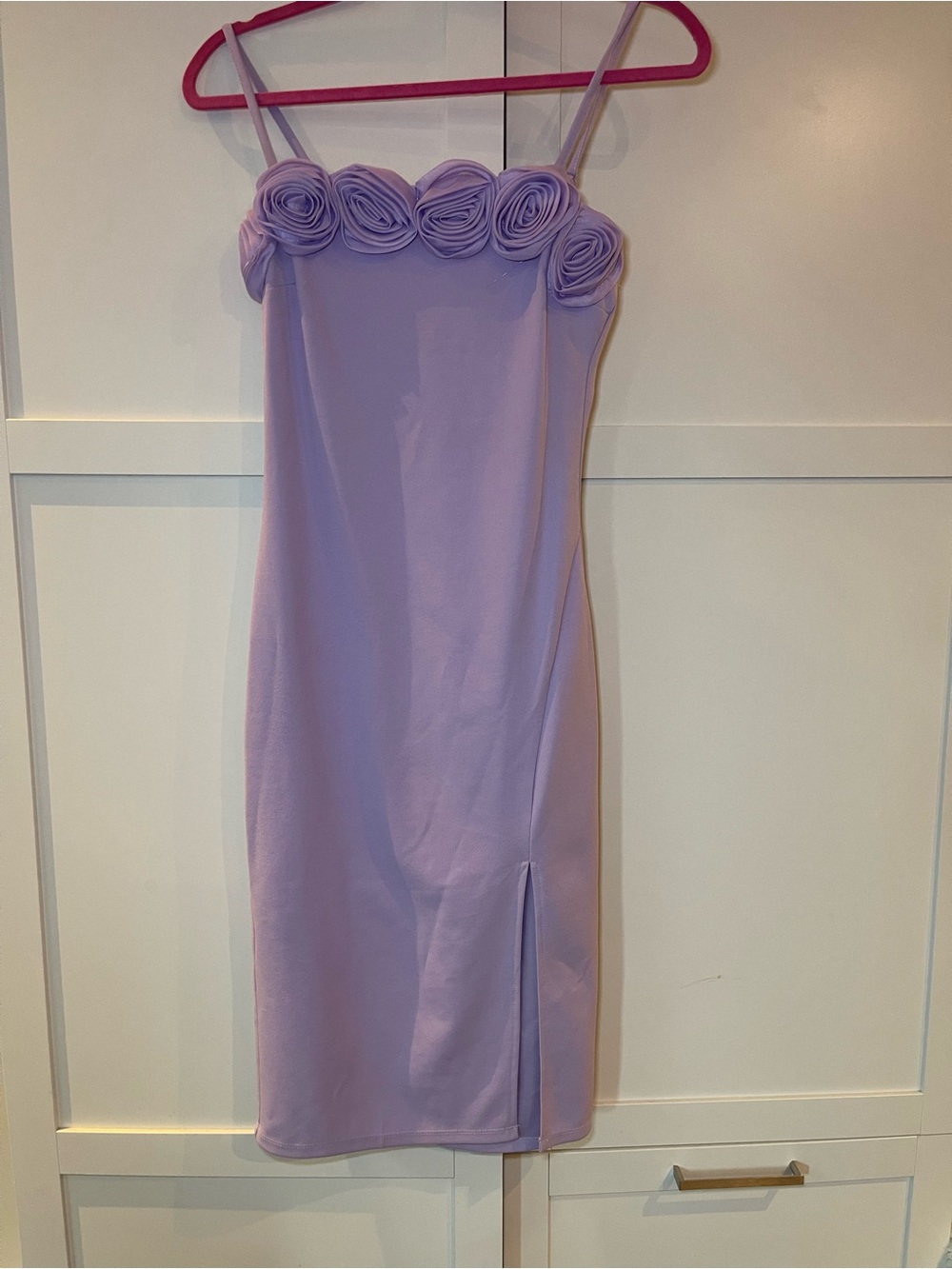 Lilac Rose-Trim Spaghetti Strap Mini Dress
